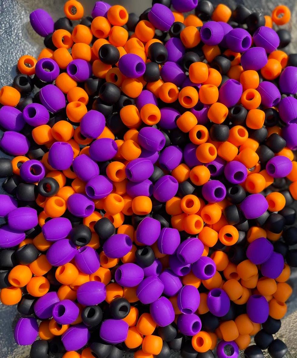 New Halloween Pack 50 Soft Silicone Hair Beads, customisable.Non-Toxic Hair Jewellery Kids and Adults. Lightweight, Comfortable, Quiet beads